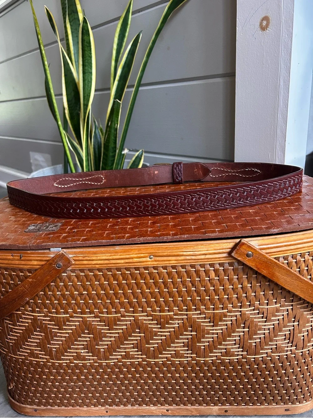 Triple K 536-38 Vintage Western Ranger Basketweave Leather Belt 38 USA Brass